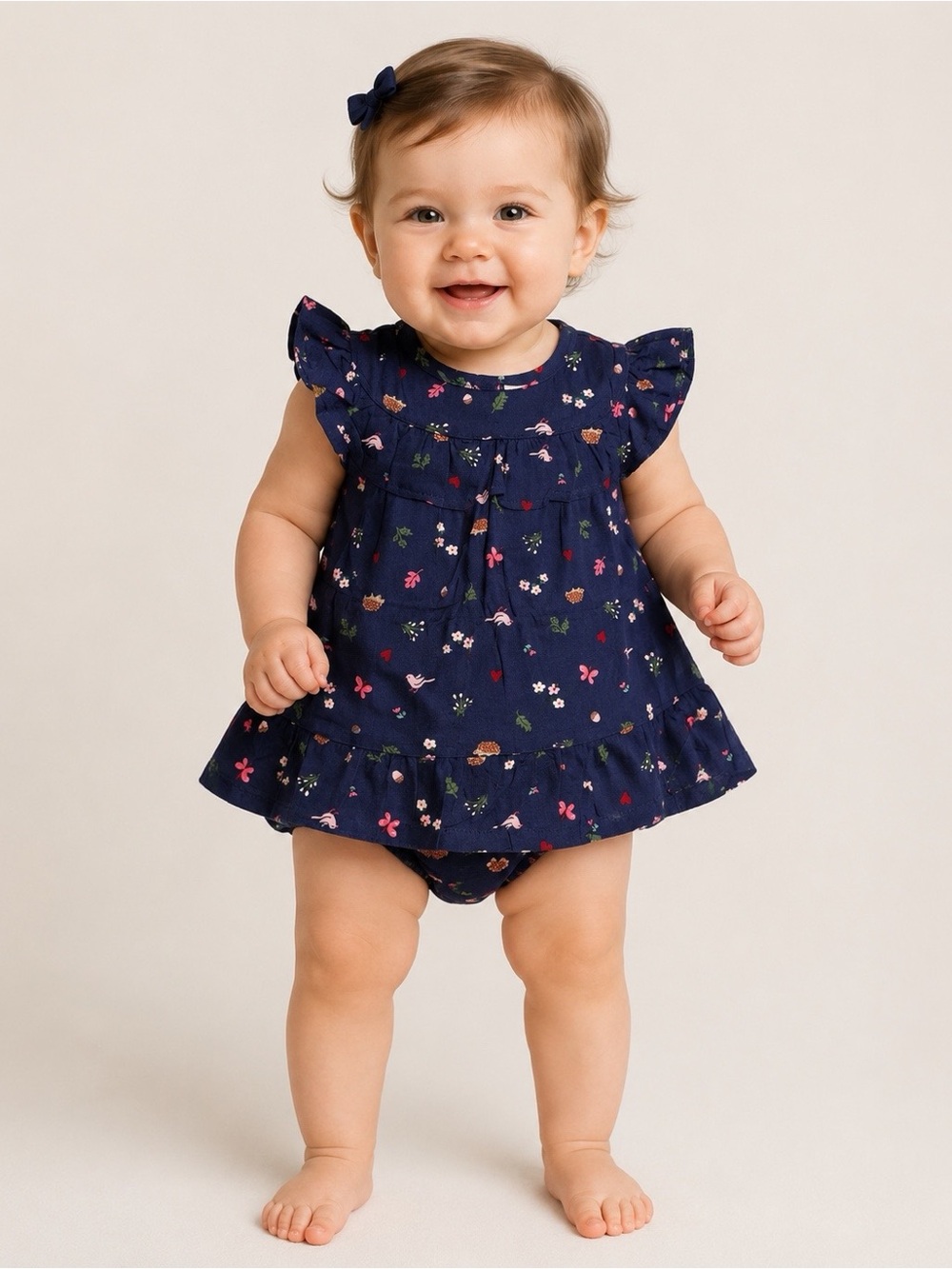 New Carter's Girls Navy Floral Short Sleeve Ruffle Dress Set 2 Piece Size 6M